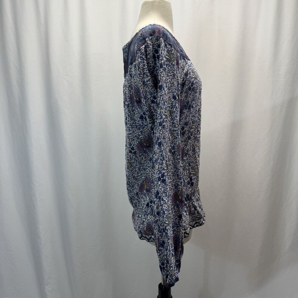 Lucky Brand Peasant Blouse Top L Blue Floral Boho Whimsy Fairy Cottage Y2K Ditsy - Picture 5 of 11